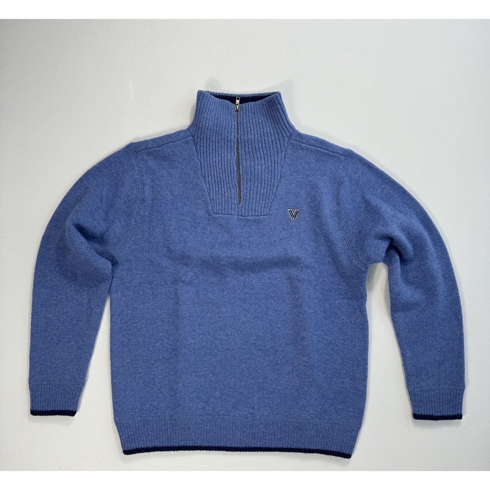 Irelands Eye 100% Wool Sweater Mens Small Blue 1/4 Zip High Neck Villanova